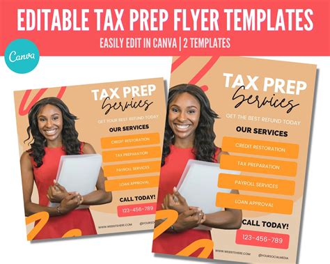 Editable Tax Refund Flyer Tax Prep Flyer Orange Tax Flyer Etsy