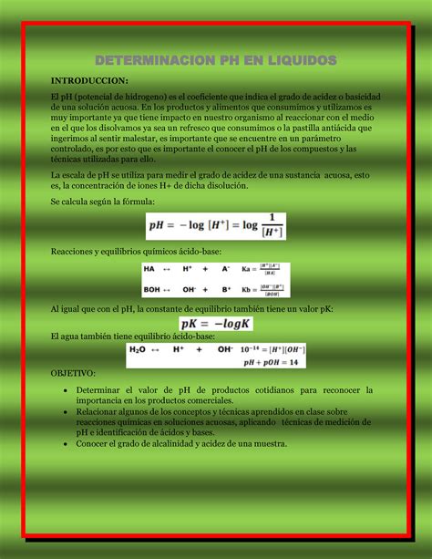 Practina Determinacion DEL P H EN Liquidos DETERMINACION PH EN