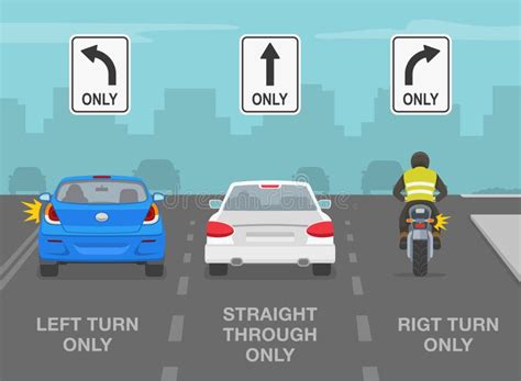 United States Road Signs Meaning Go Straight Right Turn Only And Left Turn Only Back View Of
