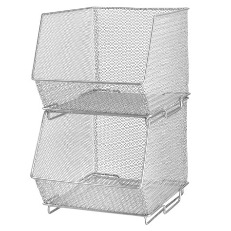 YBM Home Wire Mesh Stacking Storage Bin Container for Kitchen, Pantry ...