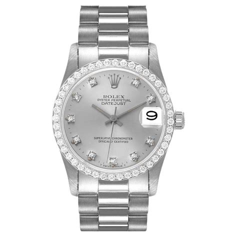 Rolex President Datejust Midsize White Gold Diamond Ladies Watch 68289