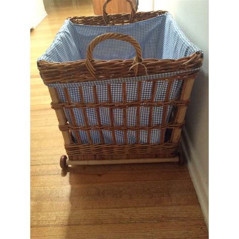 Pottery Barn Wicker Storage Basket With Gingham Insert Chairish