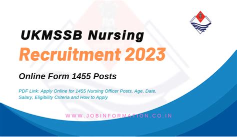 Ukmssb Nursing Recruitment 2023 Pdf Link Apply Online For 1455 Nursing Officer Posts Age Date