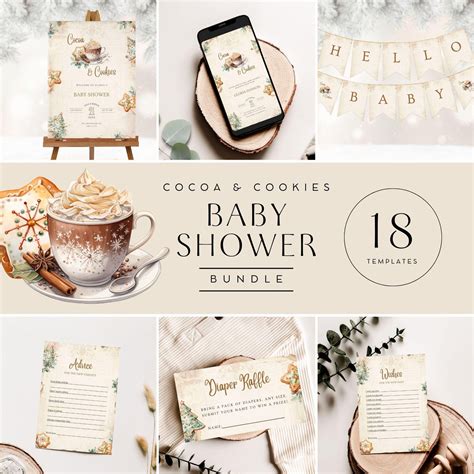 Cookies And Cocoa Baby Shower Mega Bundle Hot Chocolate Christmas Theme Winter Baby Editable