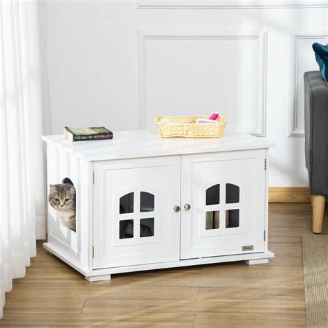 Pawhut Cat Litter Box Enclosure Hidden Cat Furniture Cabinet Indoor Cat