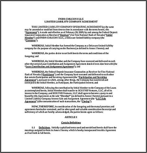 Ohio Single Member Llc Operating Agreement Template Template