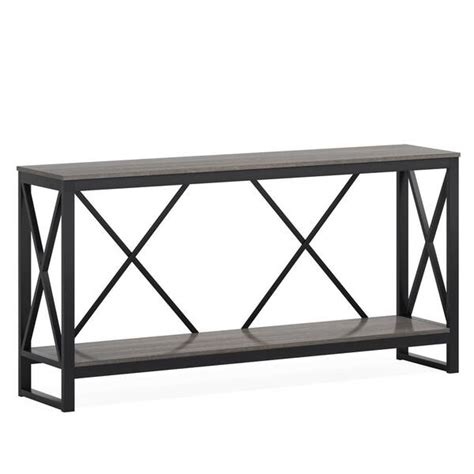 BYBLIGHT Turrella 70 87 In Gray Rectangle Wood Console Table With Open