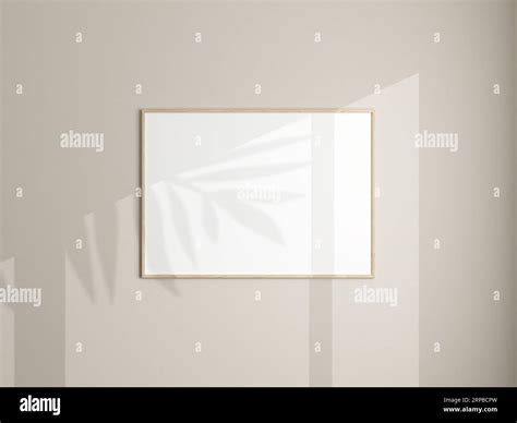 Photo Frame Mockup Hanging On White Wall Minimalist Background Blank