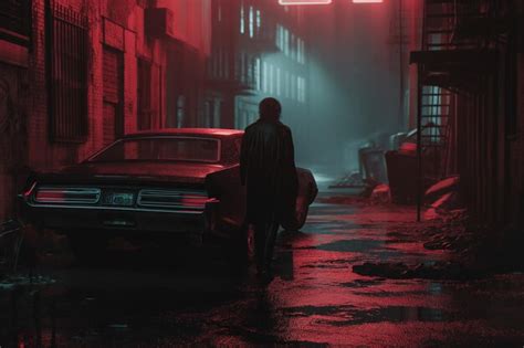 Premium Photo There Is A Man Walking Down A Dark Alley With A Car