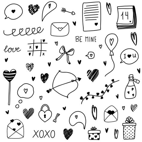 Love Clipart Hand Drawn Doodles For Stvalentine S Day With Hearts Bow