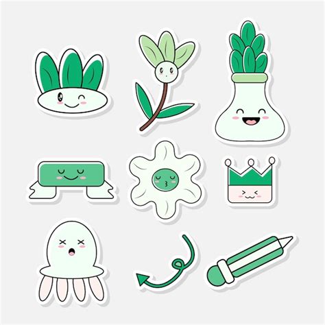 Premium Vector | A collection of cute green stickers