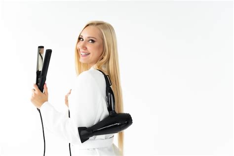 Premium Photo A Woman With A Hair Dryer On Her Shoulder