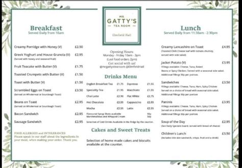 Menu At Mr Gattys Tea Room Cafe Accrington