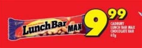 Cadbury Lunch Bar Max Chocolate Bar 62g Offer At Shoprite