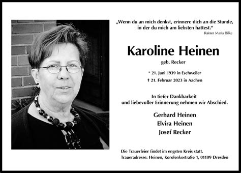 Traueranzeigen Von Karoline Heinen Aachen Gedenkt