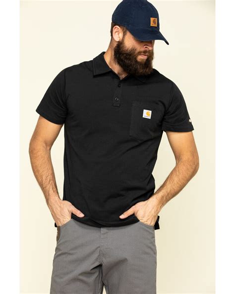 Carhartt Mens Black Force Cotton Pocket Polo Work Shirt Sheplers