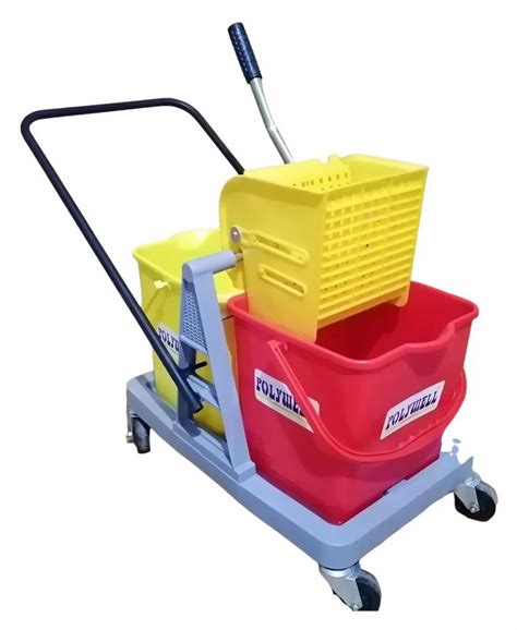 Multicolor Polywell Plastic Double Bucket Wringer Trolley For