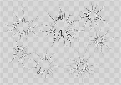 Ensemble De Fissures De Verre Cassé Noir Sur Fond Transparent Vecteur