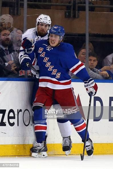 Jesper Fast Of The New York Rangers Checks Braydon Coburn Of The