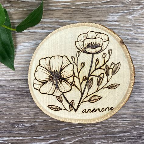 Flower Coasters Set Of Wood Burned Coasters Mother S Etsy