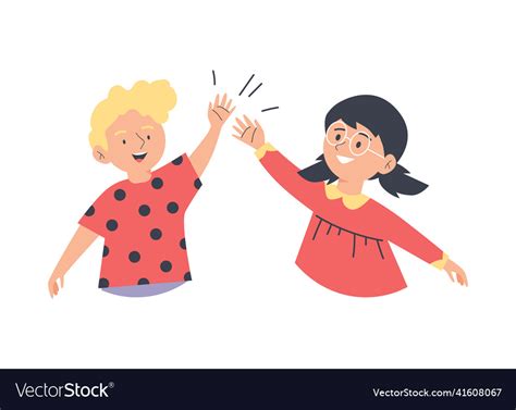 Kids friends giving high five flat cartoon Vector Image