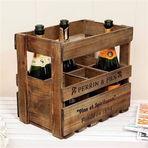 Wooden Six Wine Bottle Storage Crate By Dibor