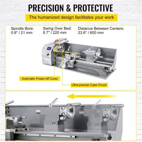 VEVOR Mini Metal Lathe Bench Top 8 7 X23 6 1100W For Turning Brushless