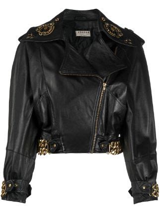 A N G E L O Vintage Cult S Chain Detailing Leather Biker Jacket