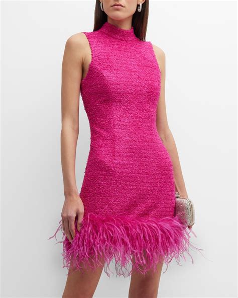 Rebecca Vallance Palais Feather Trim Cutout Tweed Mini Dress In Pink Lyst