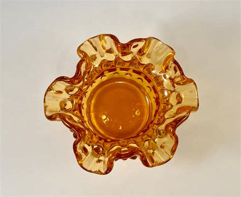 Fenton Amber Hobnail Ruffled Glass Rose Bowl Vase Etsy