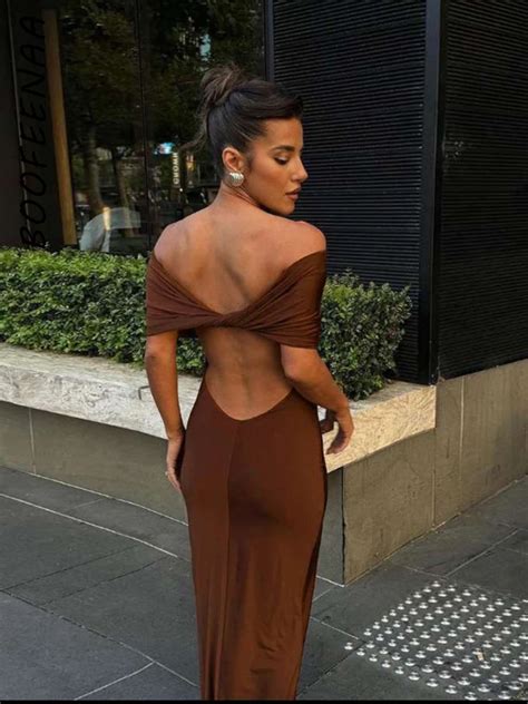 Boofeenaa Off Shoulder Twist Backless Maxi Long Dresses For Women