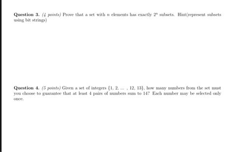 Solved Question 3 4 Points Prove That A Set With N