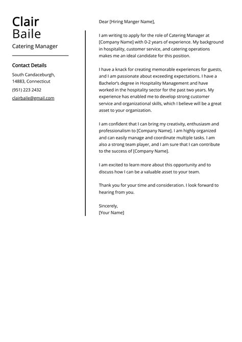 Catering Manager Cover Letter Example Free Guide