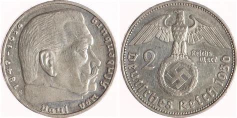 Drittes Reich 2 Reichsmark 1936 E Paul Von Hindenburg Mit Hakenkreuz