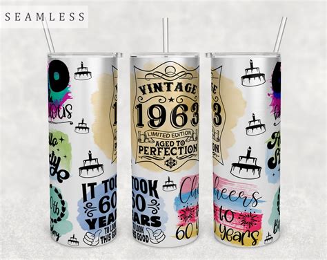 60th Birthday Tumbler Wrap 20oz Skinny Tumbler Png File Seamless