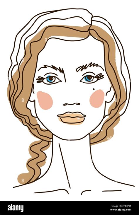 Abstract Portrait Of A Girl With Curly Hair Line Drawing Face Aesthetic Contour Sketch Vector