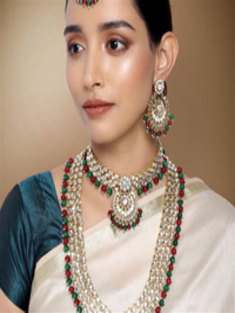 Buy Peora 18K Gold Plated Kundan Beaded Bridal Necklace Earrings