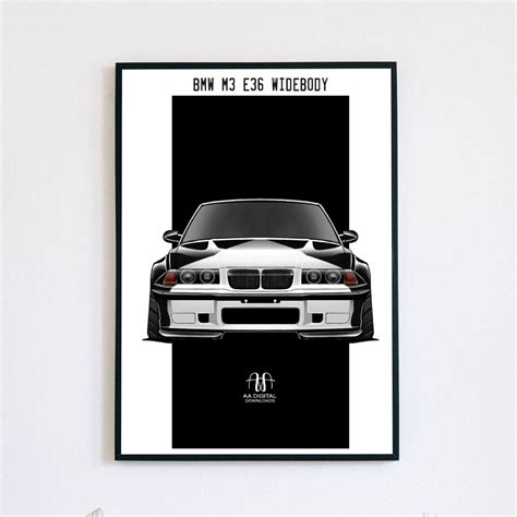 Bmw E36 M3 Wide Body Printable Artwork Wall Art Portrait Etsy