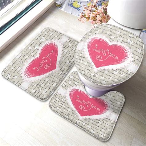 NICKSUN Love Heart Bathroom Rugs Sets 3 Pieces Inculding U Shaped