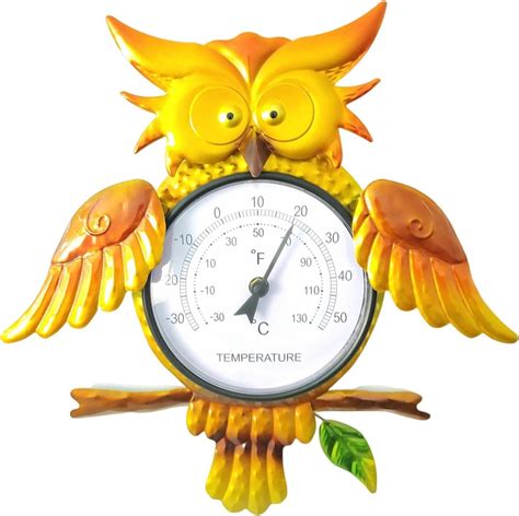 Indoor Outdoor Thermometer Metal Owl Wall Thermometer Weather Temperature Thermometer