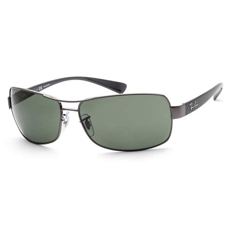 Ray Ban Mens Polarized Silver Rectangle Sunglasses Rb3379 00458 64 64mm Green Lenses