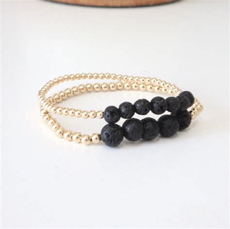 Lava Bead Bracelet Gold Bead Bracelet Lava Stone Bracelets Etsy Uk