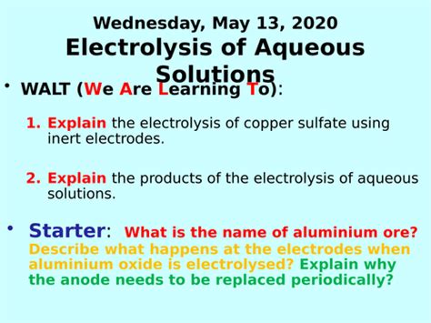 Electrolysis of Aqueous Solutions PPT - GCSE Chemistry | Teaching Resources