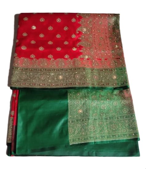 Festive Wear Printed Red Banarasi Semi Katan Silk Saree 5 5m With