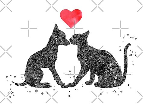 "Cat and dog kissing" by Rosaliartbook | Redbubble