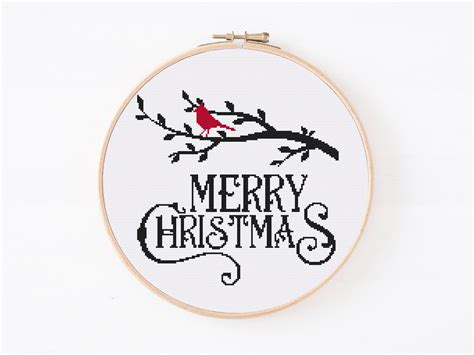 Merry Christmas Cross Stitch Modern Cross Stitch Visitor Etsy