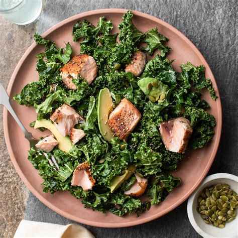 Kale Salad With Pan Seared Salmon The Frayed Apron