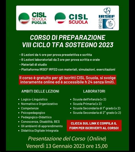 Cisl Scuola Promuove Un Corso Di Preparazione Per Laccesso Al TFA Sostegno