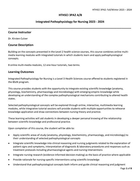 Hthsci 3PA2 Course Outline 2023 2024 PDF2 HTHSCI 3PA2 A B