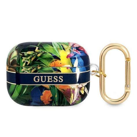 Guess GUAPHHFLB AirPods Pro Cover Niebieski Blue Flower Strap